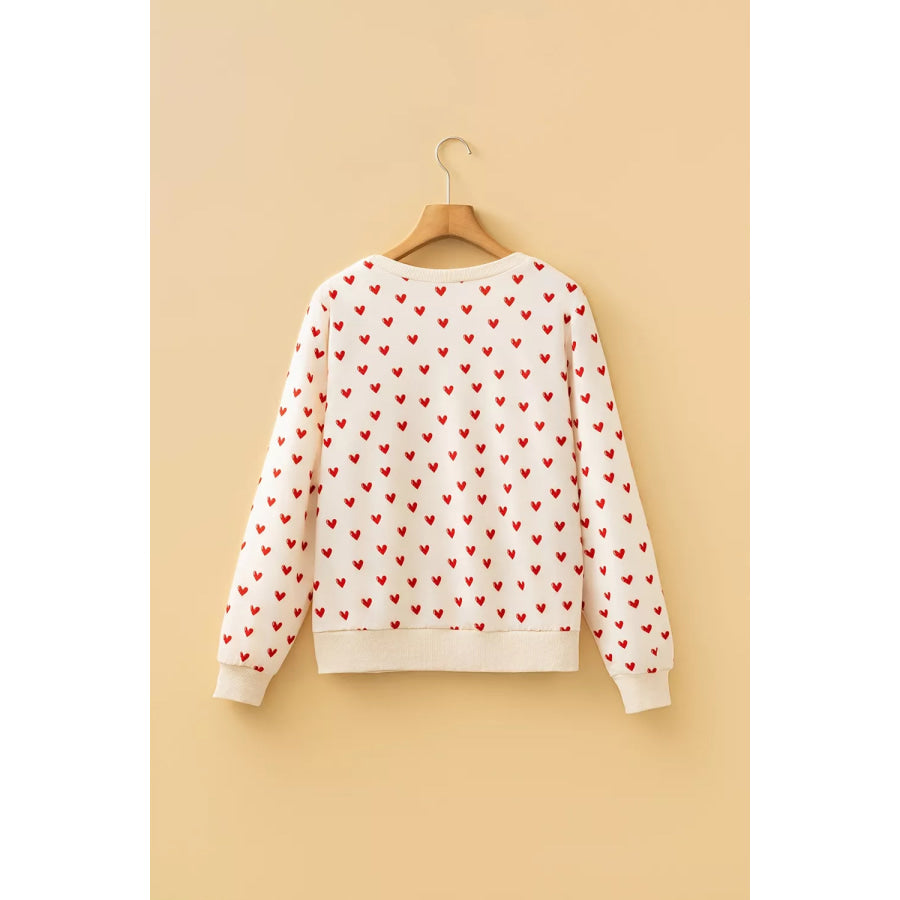 Heart Print Round Neck Long Sleeve Regular Fit Sweatshirt Apparel and Accessories