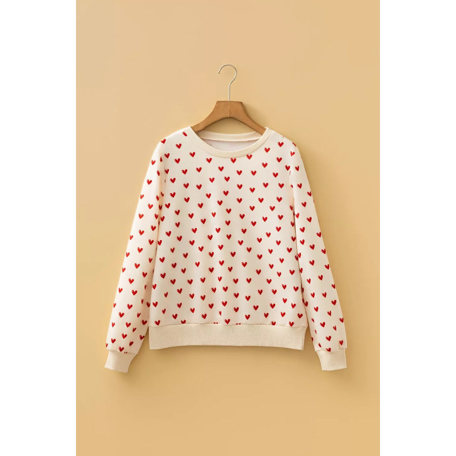 Heart Print Round Neck Long Sleeve Regular Fit Sweatshirt Apparel and Accessories