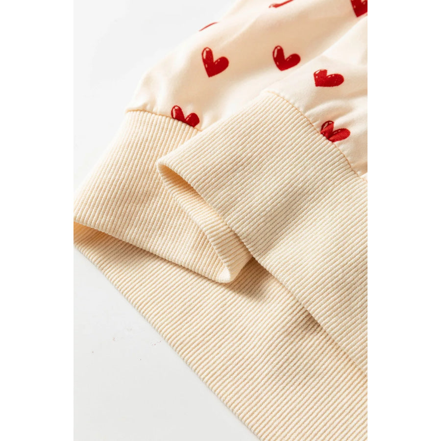 Heart Print Round Neck Long Sleeve Regular Fit Sweatshirt Apparel and Accessories