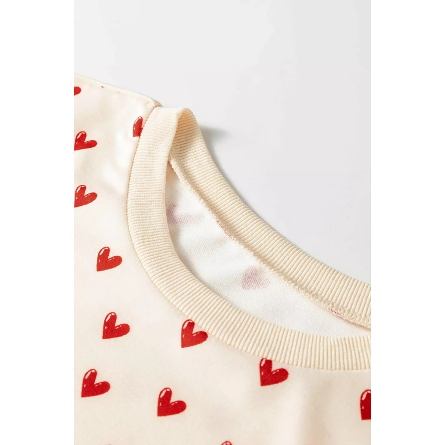 Heart Print Round Neck Long Sleeve Regular Fit Sweatshirt Apparel and Accessories