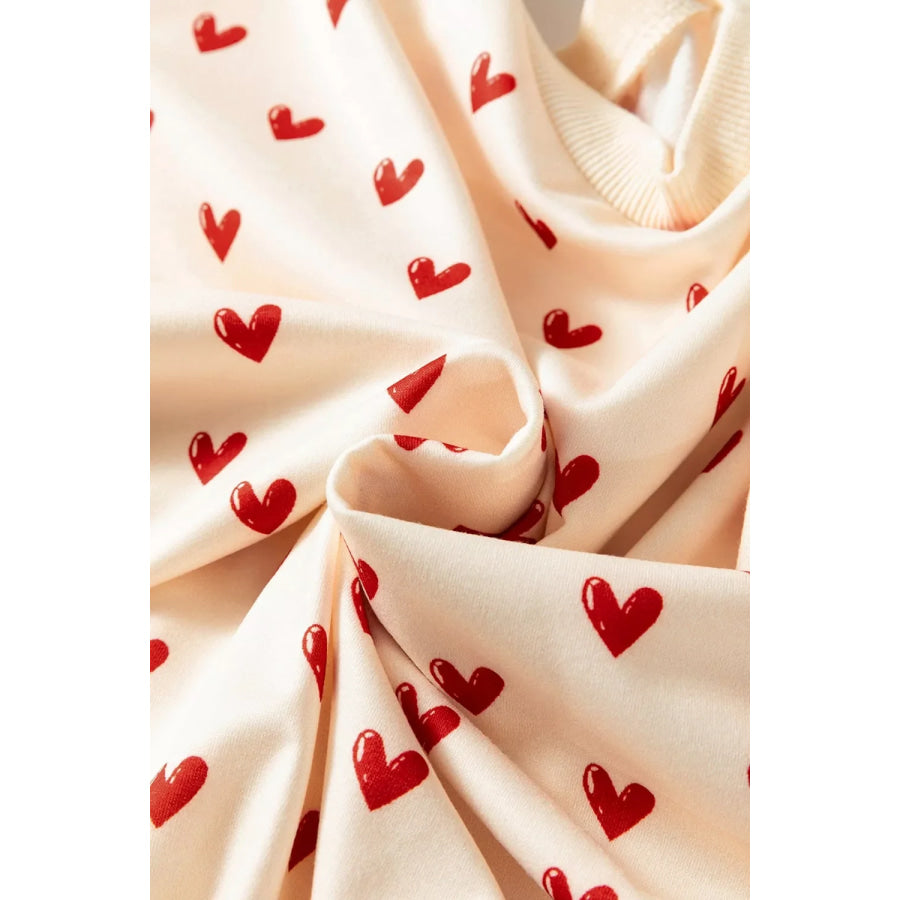Heart Print Round Neck Long Sleeve Regular Fit Sweatshirt Apparel and Accessories