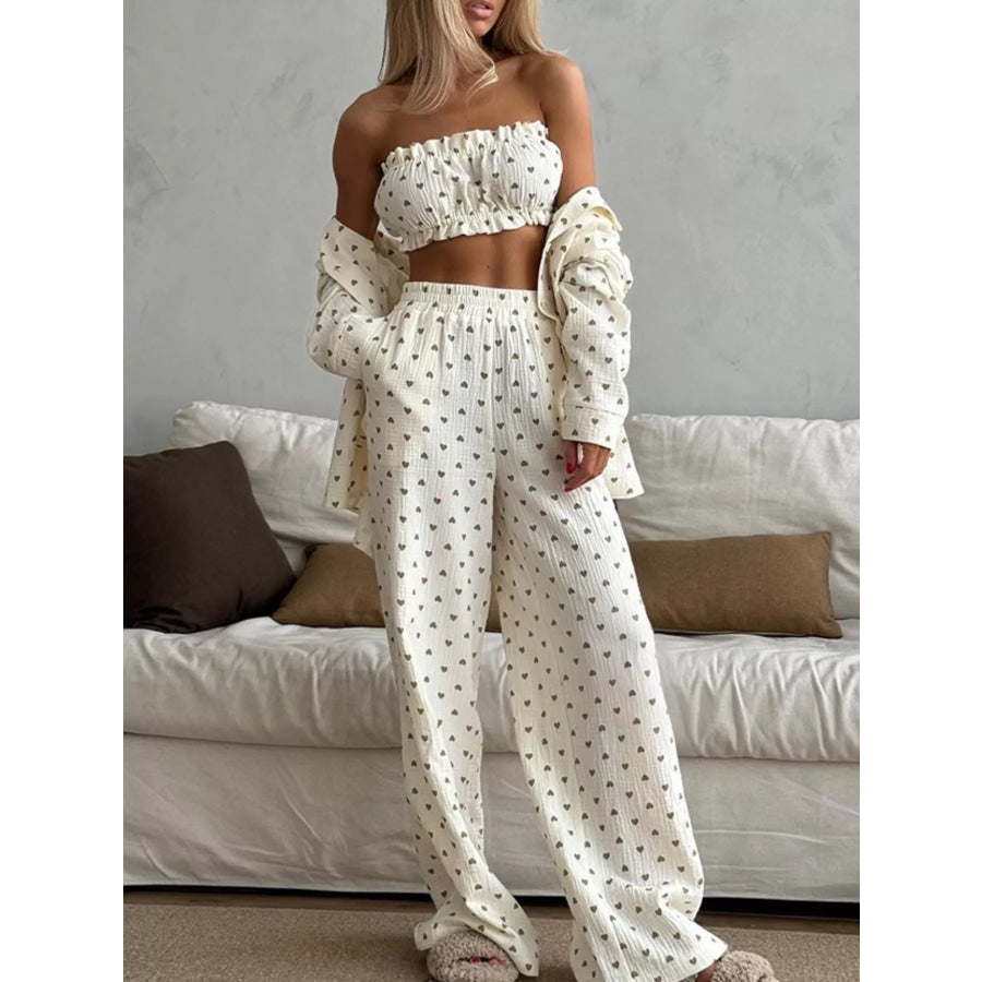 Heart Print Three-Piece Lounge Set Apparel and Accessories