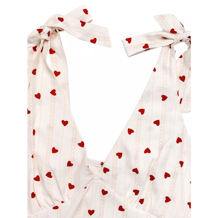 Heart Print Tie Shoulder A-Line Mini Dress Apparel and Accessories