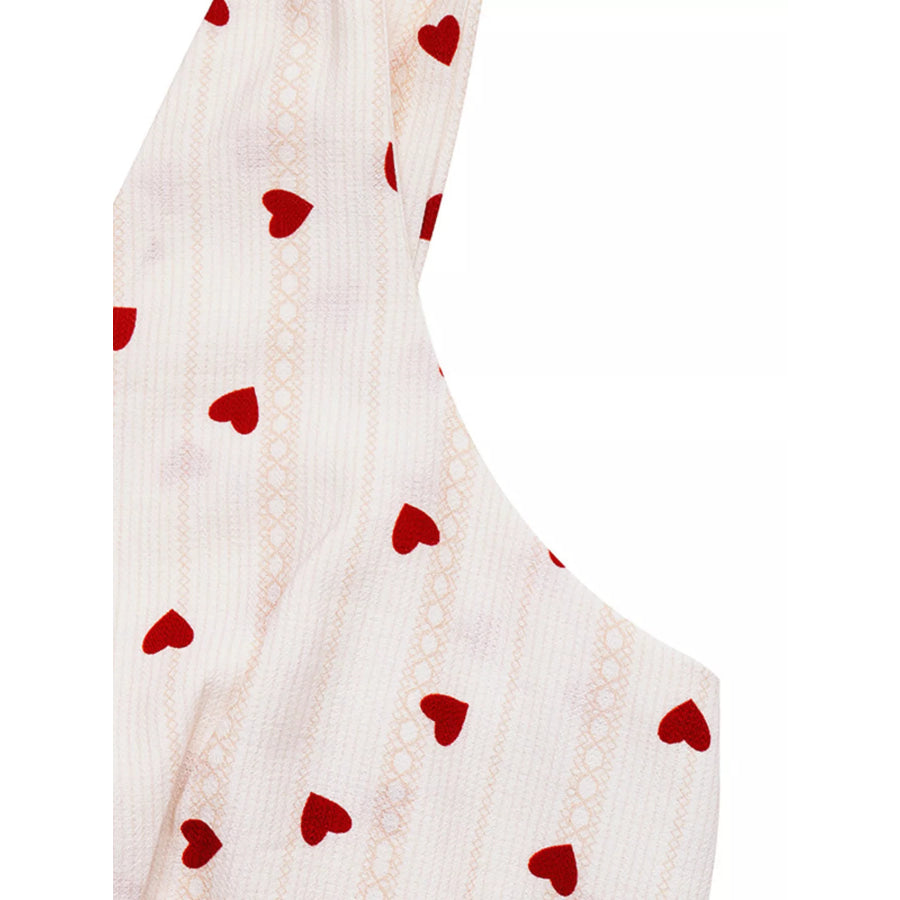 Heart Print Tie Shoulder A-Line Mini Dress Apparel and Accessories