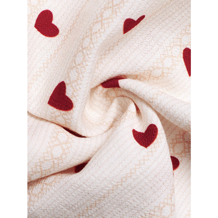 Heart Print Tie Shoulder A-Line Mini Dress Apparel and Accessories