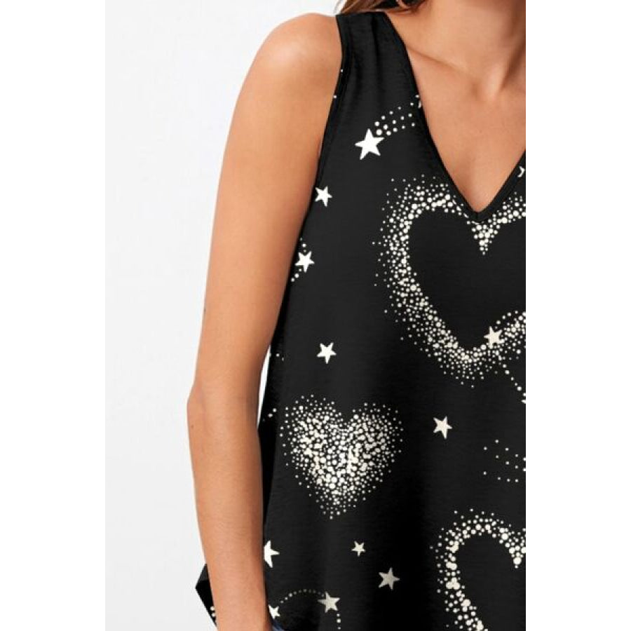 Heart Printed V - Neck Tank Apparel and Accessories