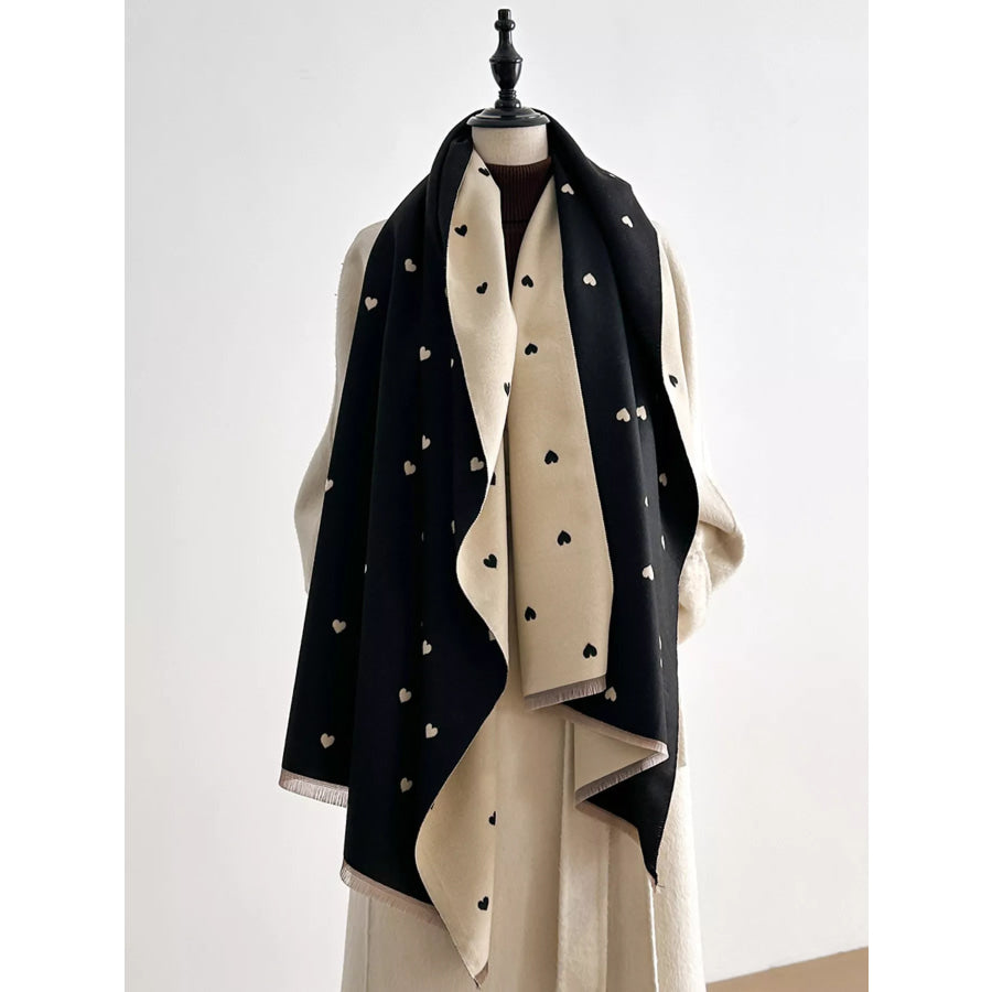 Heart Raw Hem Scarf Black / One Size Apparel and Accessories