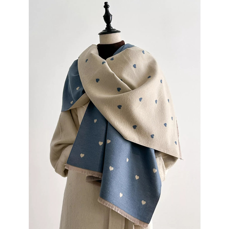 Heart Raw Hem Scarf Blue / One Size Apparel and Accessories