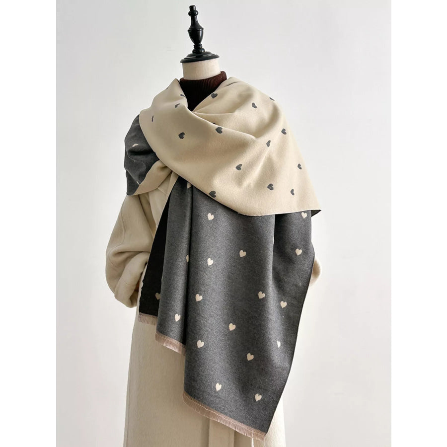 Heart Raw Hem Scarf Gray / One Size Apparel and Accessories