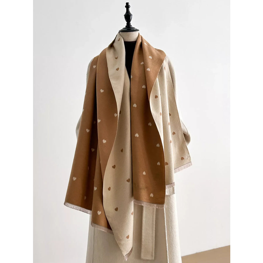 Heart Raw Hem Scarf Khaki / One Size Apparel and Accessories
