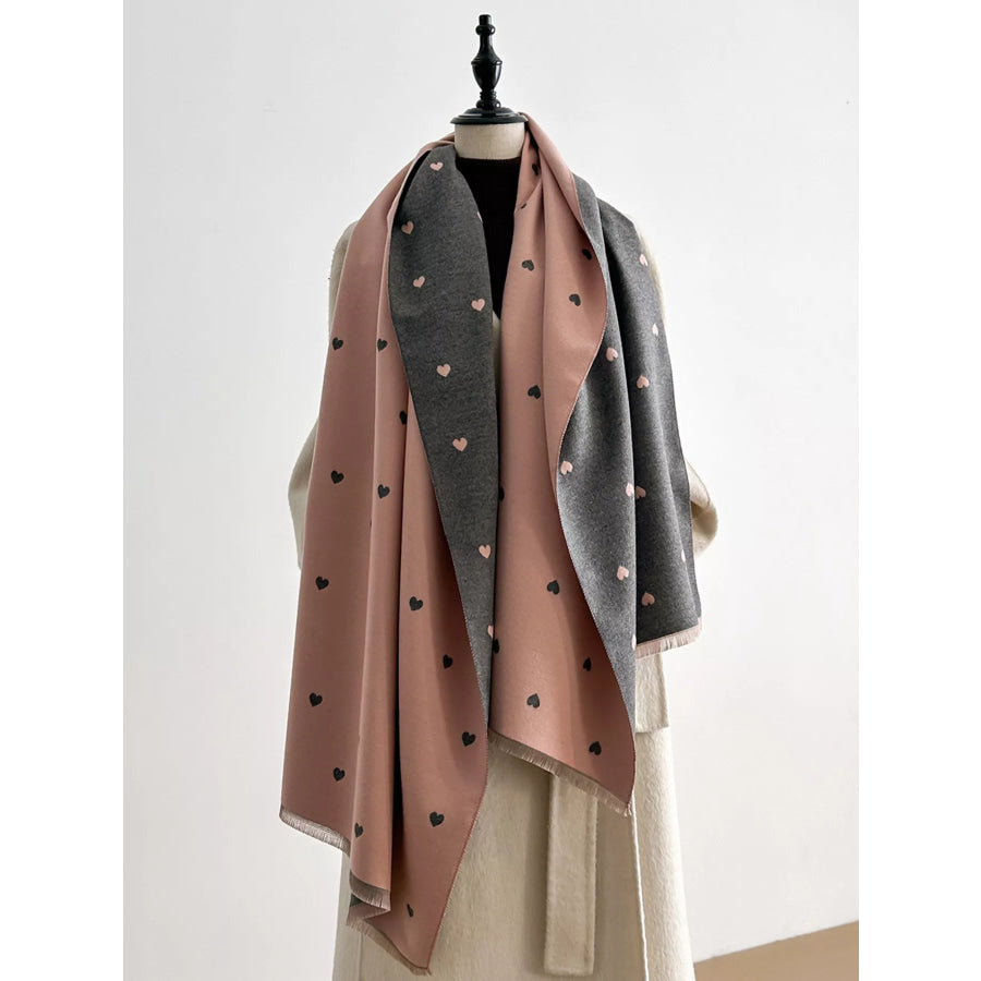 Heart Raw Hem Scarf Pink / One Size Apparel and Accessories