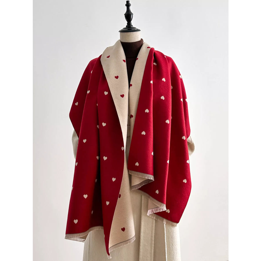 Heart Raw Hem Scarf Red / One Size Apparel and Accessories