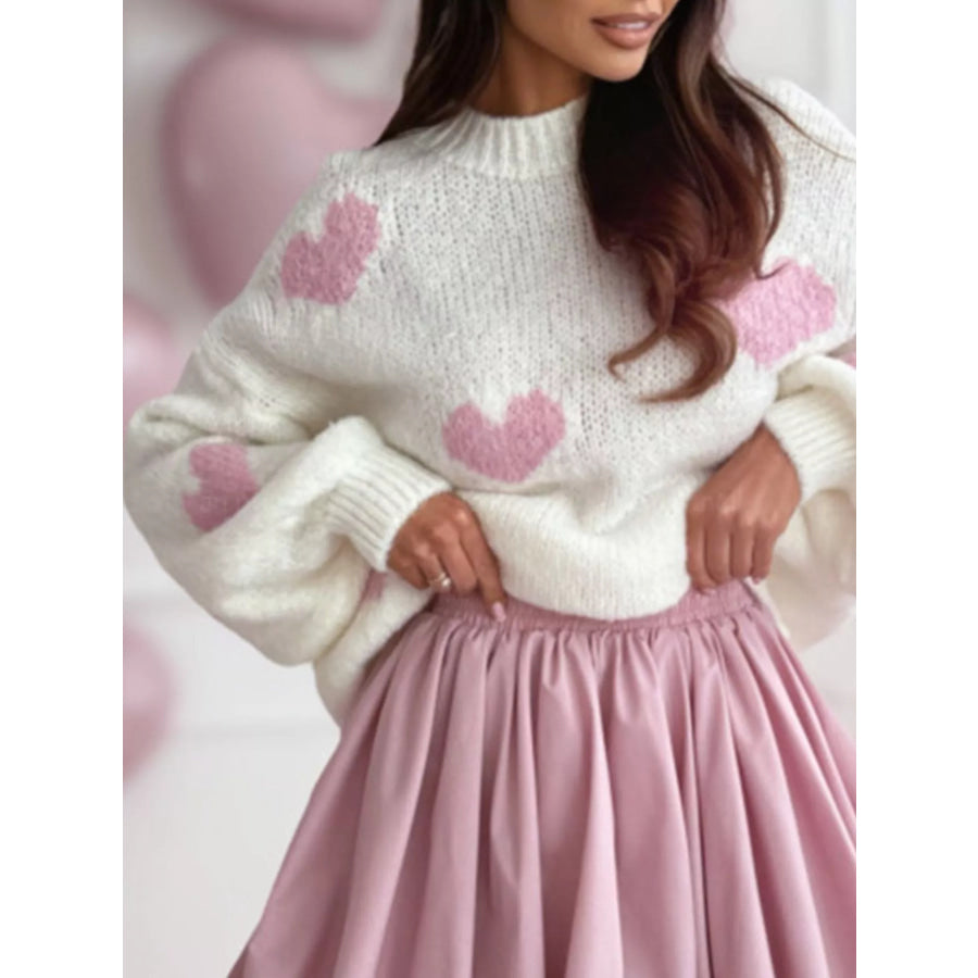 Heart Round Neck Knitted Sweater Apparel and Accessories