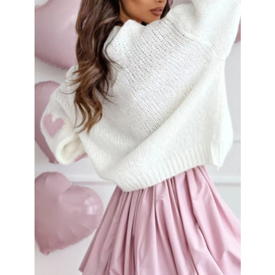 Heart Round Neck Knitted Sweater Apparel and Accessories