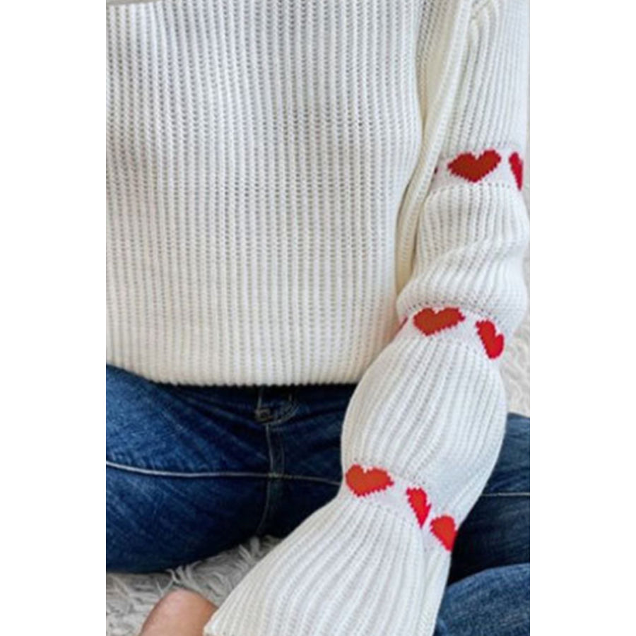 Heart Round Neck Long Sleeve Sweater Apparel and Accessories