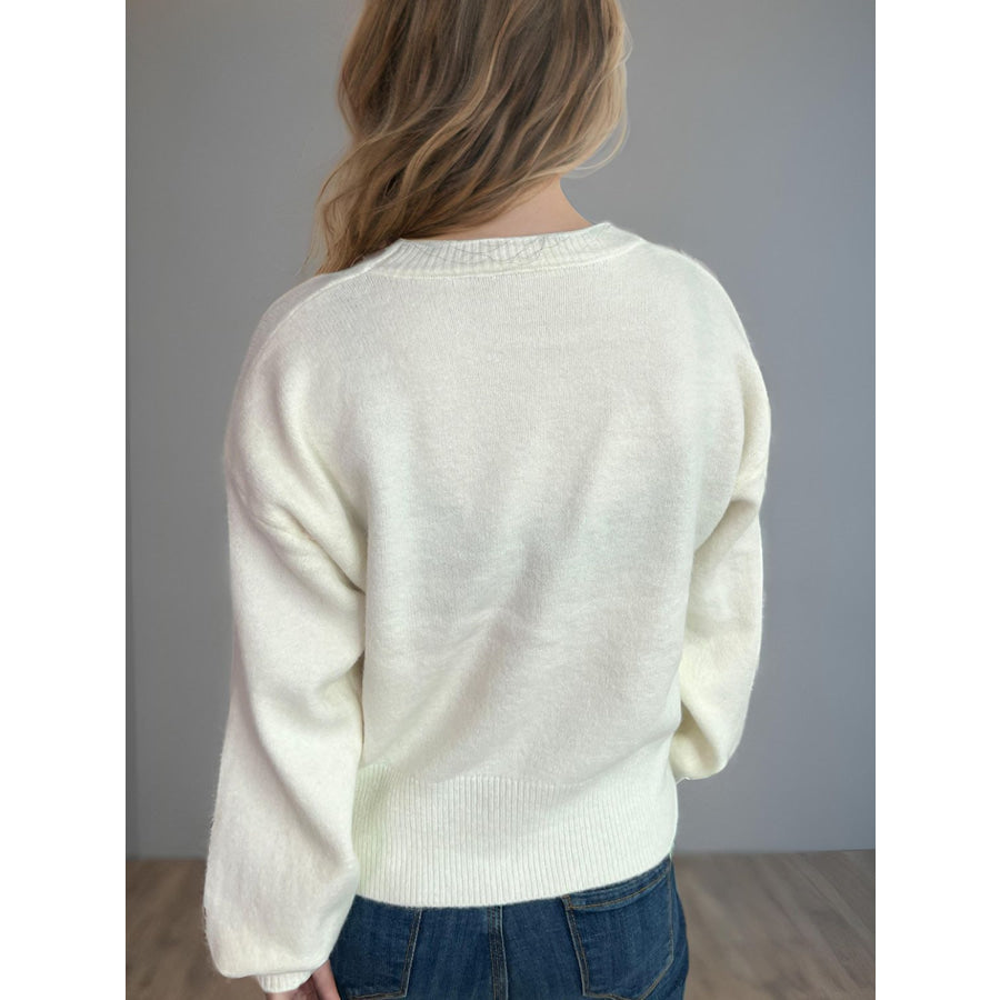 Heart Round Neck Long Sleeve Sweater Apparel and Accessories