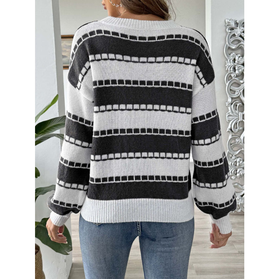 Heart Round Neck Long Sleeve Sweater Apparel and Accessories