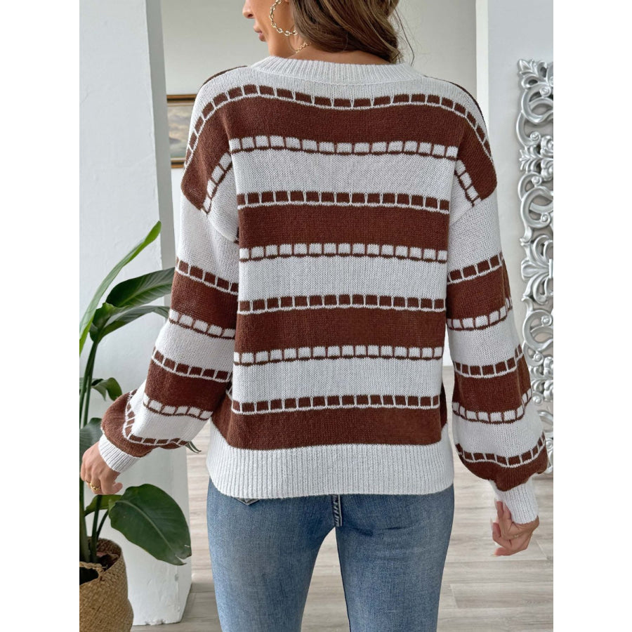 Heart Round Neck Long Sleeve Sweater Apparel and Accessories