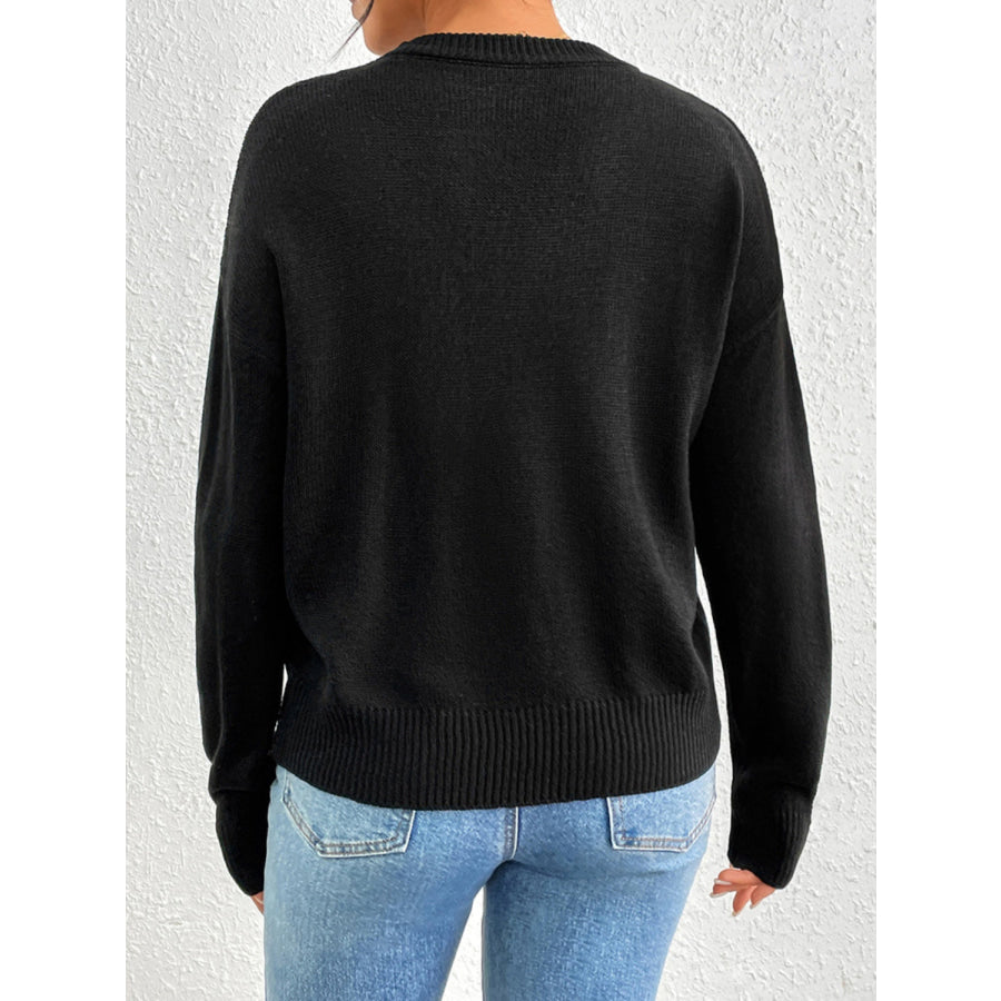 Heart Round Neck Long Sleeve Sweater Apparel and Accessories