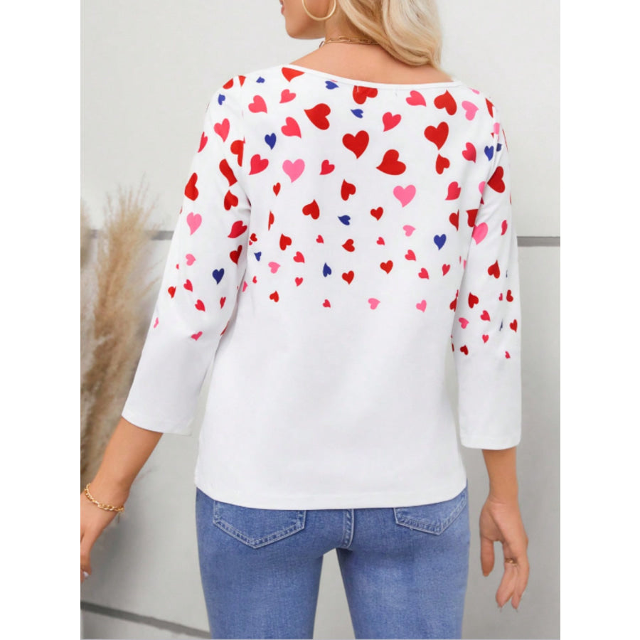 Heart Round Neck Long Sleeve T-Shirt Apparel and Accessories