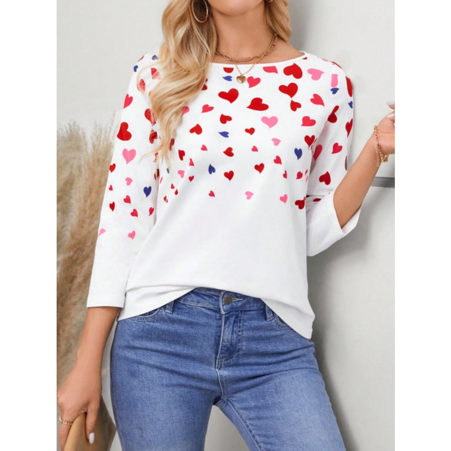 Heart Round Neck Long Sleeve T-Shirt Apparel and Accessories