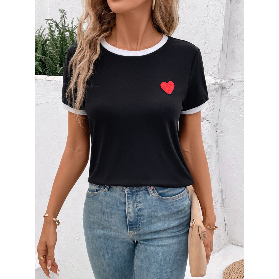 Heart Round Neck Short Sleeve T-Shirt Apparel and Accessories