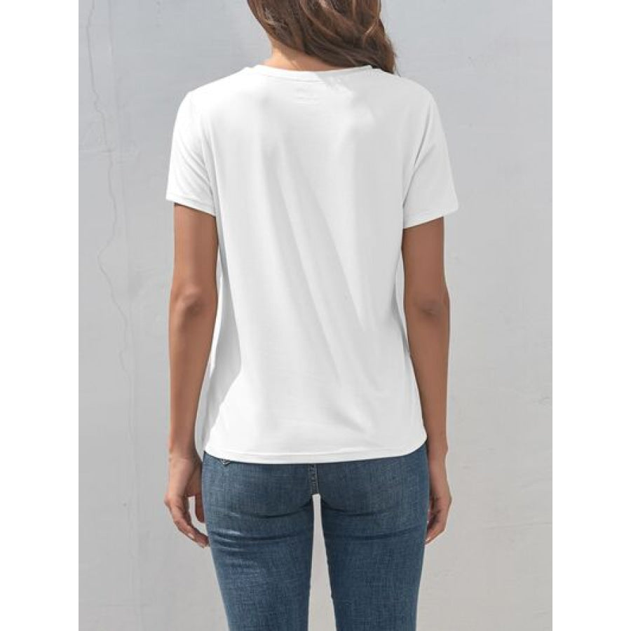 Heart Round Neck Short Sleeve T - Shirt White / S Apparel and Accessories