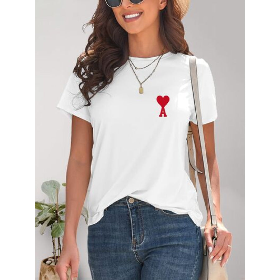 Heart Round Neck Short Sleeve T - Shirt Apparel and Accessories