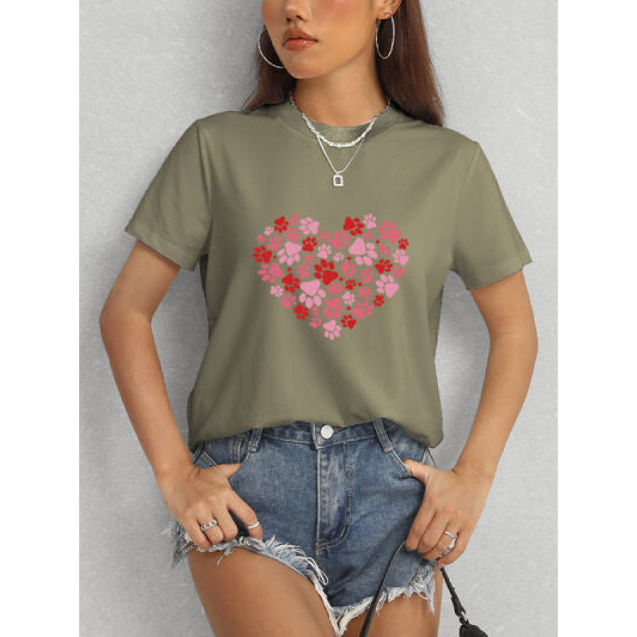 Heart Round Neck Short Sleeve T - Shirt Apparel and Accessories