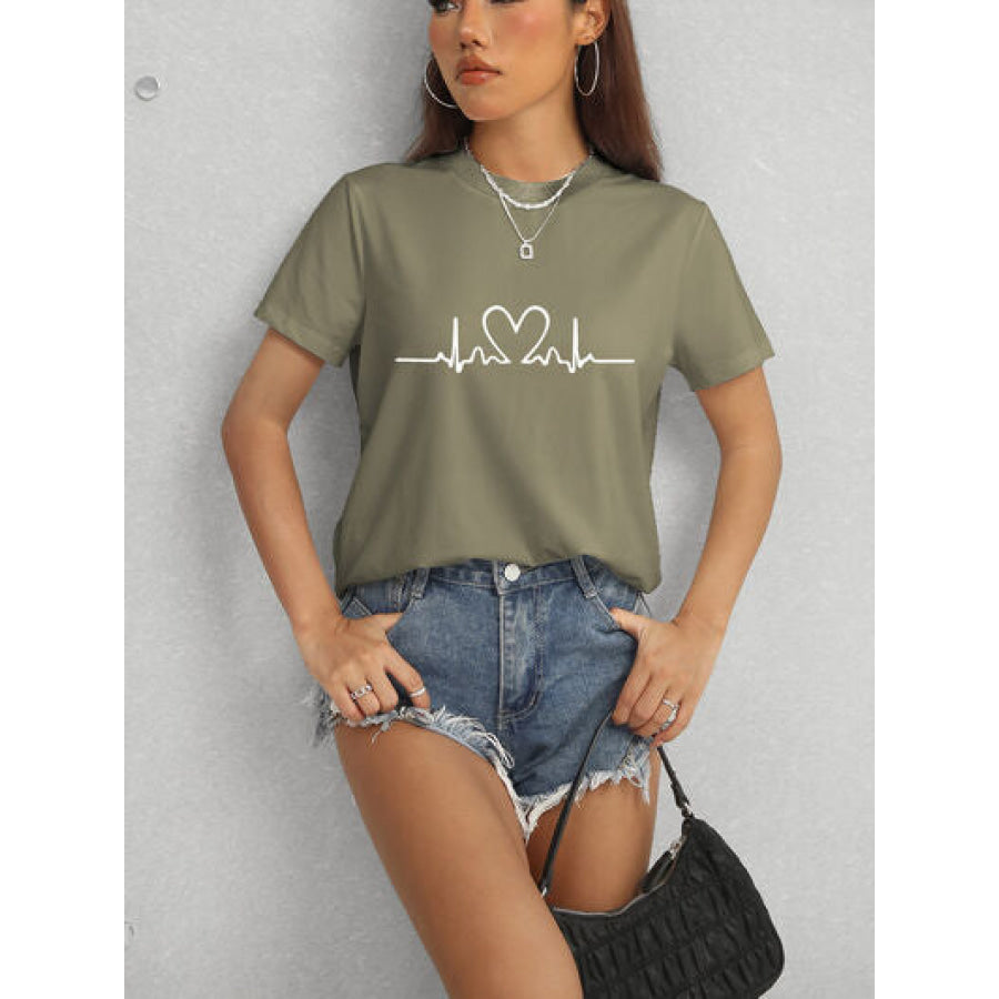 Heart Round Neck Short Sleeve T - Shirt Apparel and Accessories