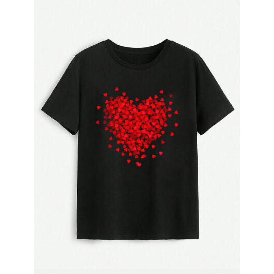 Heart Round Neck Short Sleeve T - Shirt Apparel and Accessories