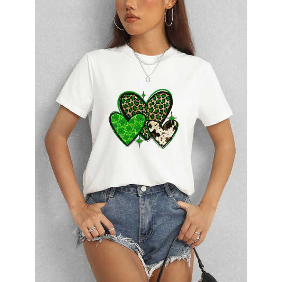 Heart Round Neck Short Sleeve T - Shirt White / S Apparel and Accessories