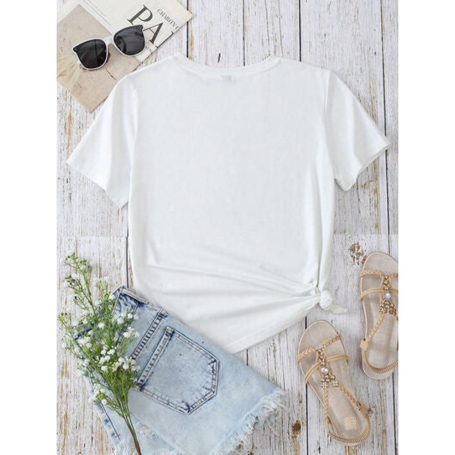 Heart Round Neck Short Sleeve T - Shirt Apparel and Accessories