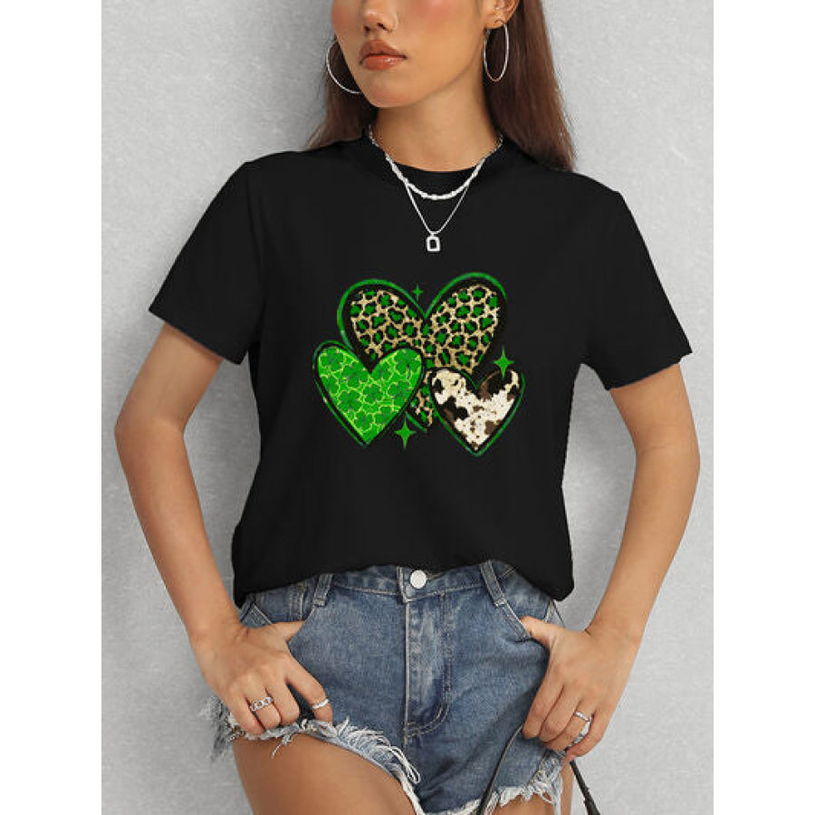 Heart Round Neck Short Sleeve T - Shirt Apparel and Accessories