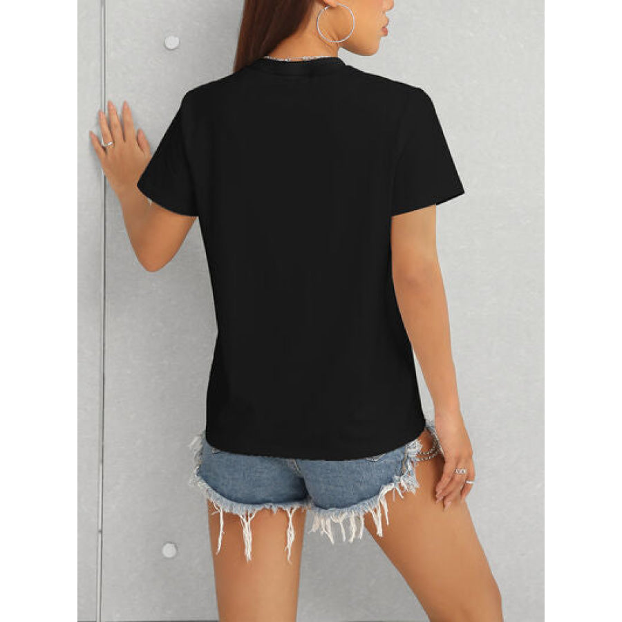 Heart Round Neck Short Sleeve T - Shirt Black / S Apparel and Accessories