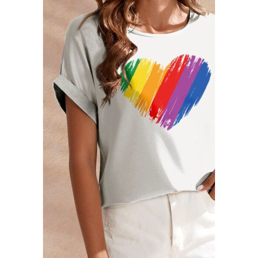 Heart Round Neck Short Sleeve T - Shirt Apparel and Accessories