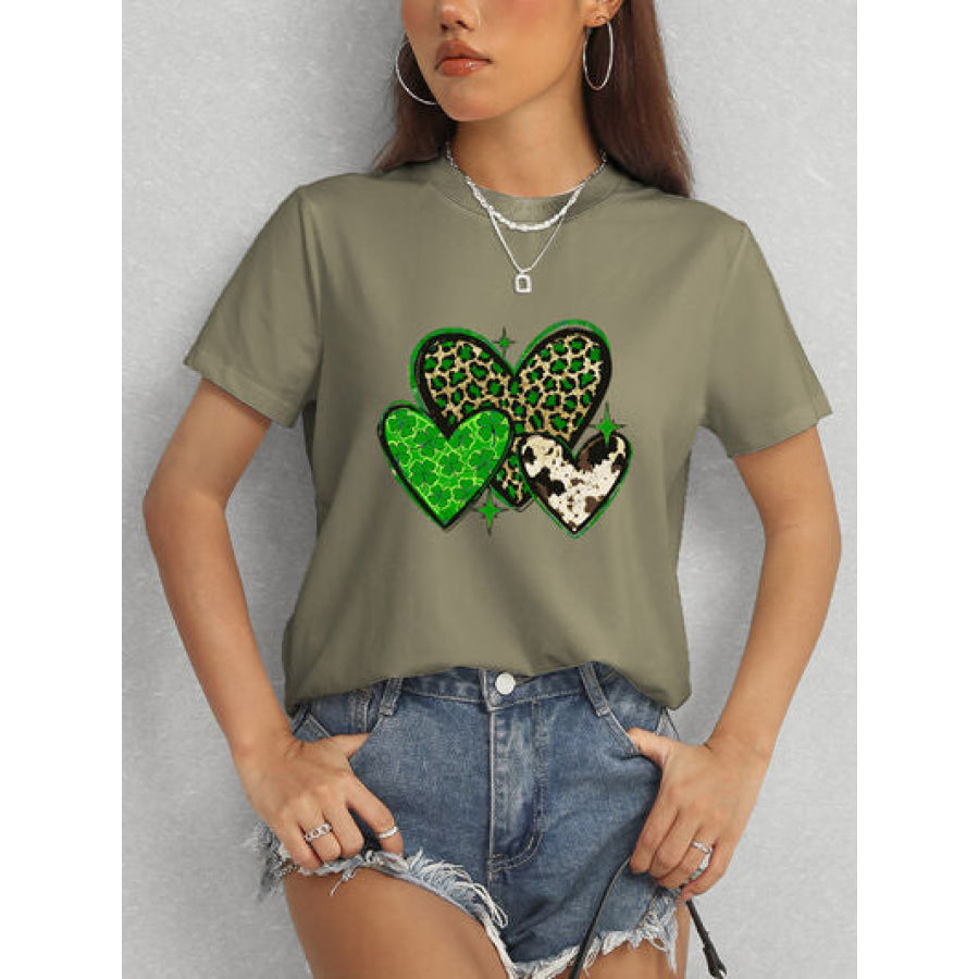 Heart Round Neck Short Sleeve T - Shirt Apparel and Accessories