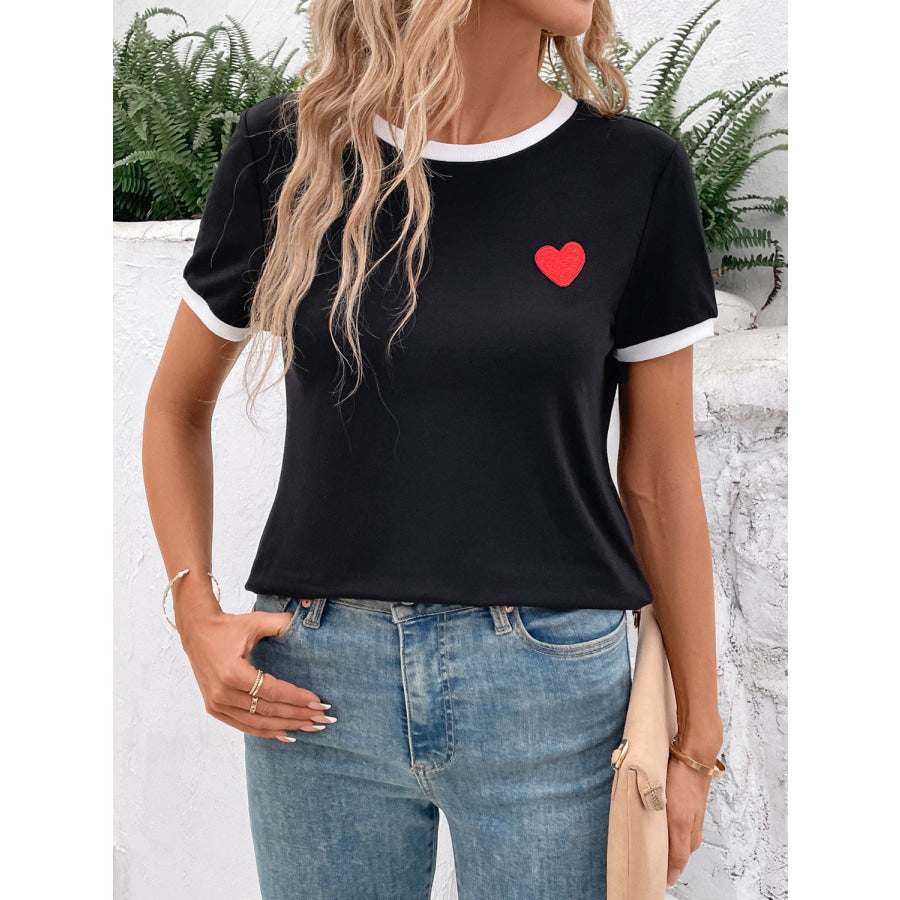 Heart Round Neck Short Sleeve T-Shirt Apparel and Accessories