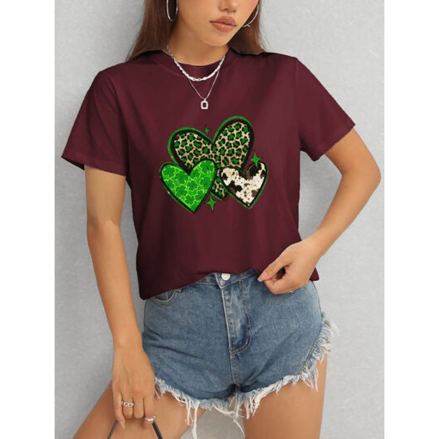 Heart Round Neck Short Sleeve T - Shirt Apparel and Accessories