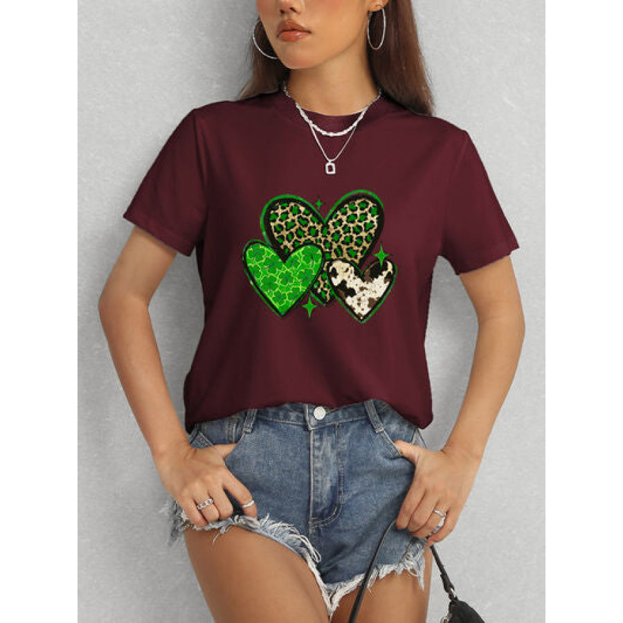 Heart Round Neck Short Sleeve T - Shirt Apparel and Accessories