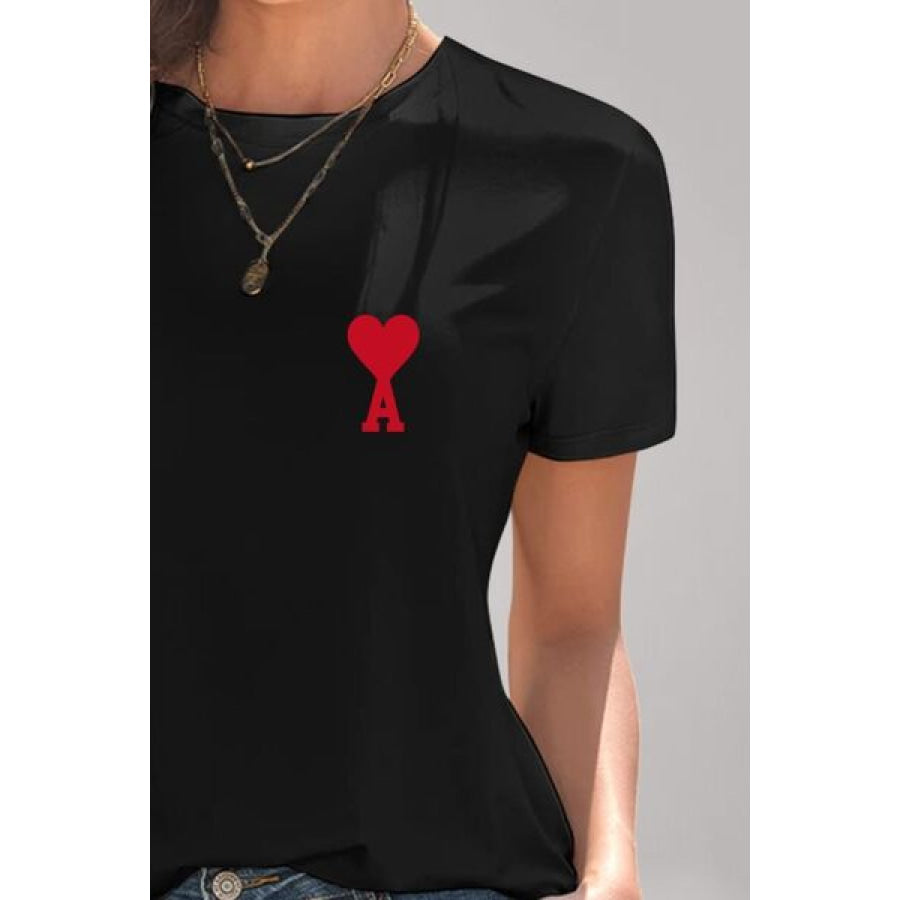 Heart Round Neck Short Sleeve T - Shirt Apparel and Accessories