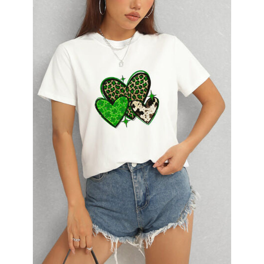 Heart Round Neck Short Sleeve T - Shirt Apparel and Accessories