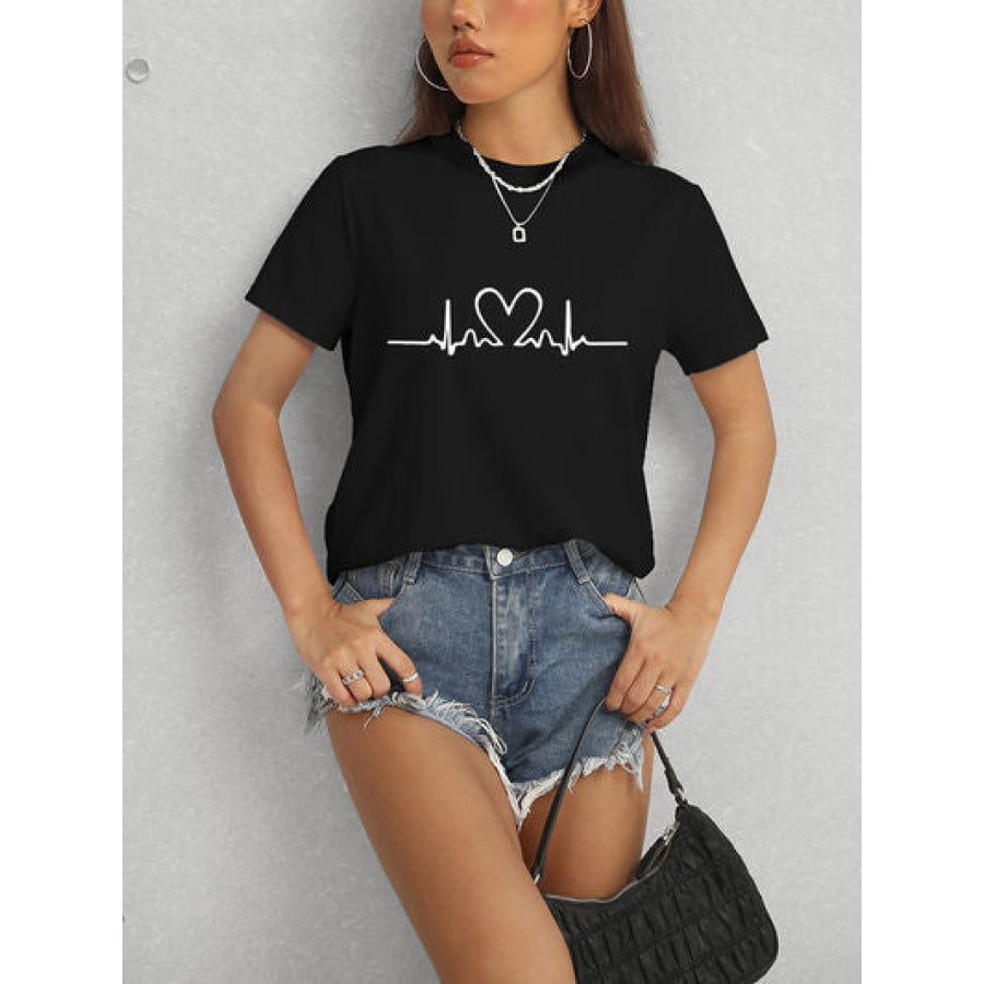 Heart Round Neck Short Sleeve T - Shirt Apparel and Accessories