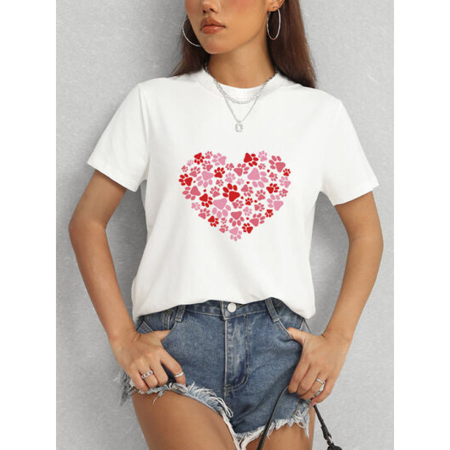 Heart Round Neck Short Sleeve T - Shirt Apparel and Accessories