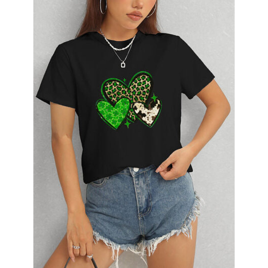 Heart Round Neck Short Sleeve T - Shirt Apparel and Accessories