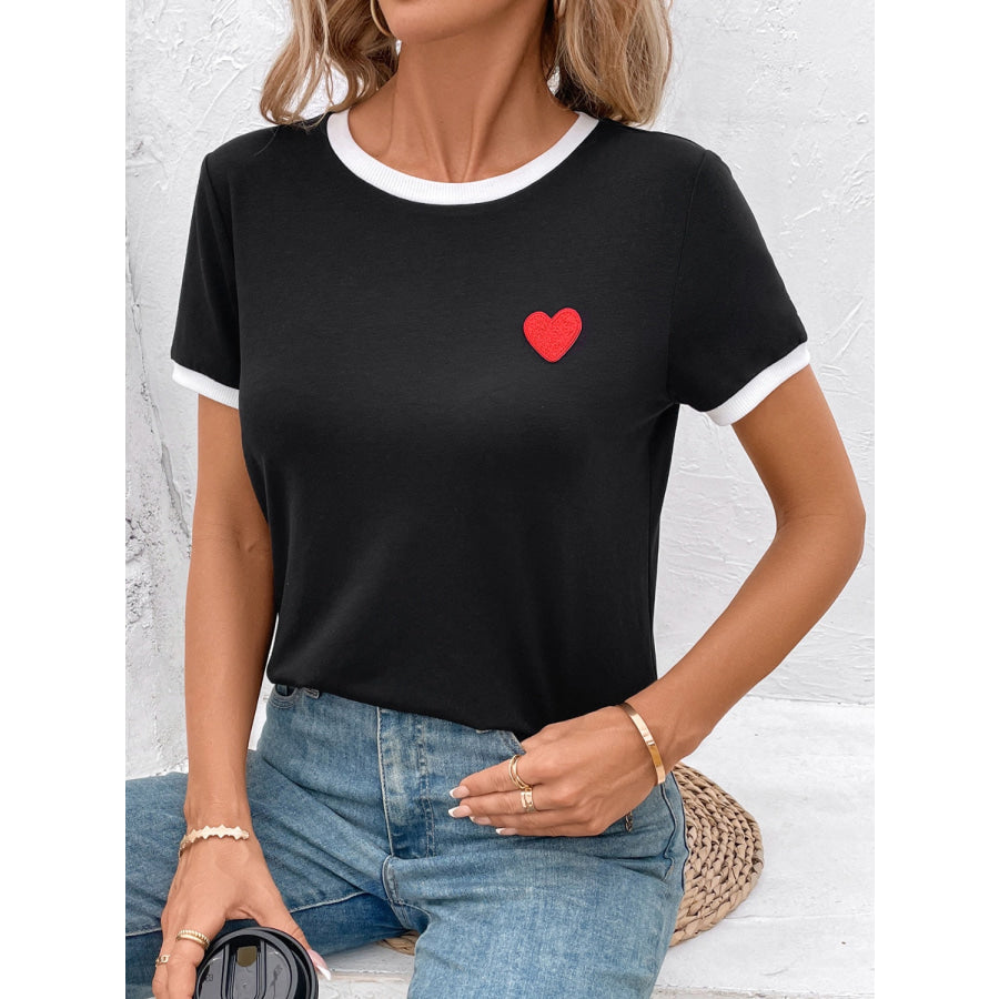 Heart Round Neck Short Sleeve T-Shirt Apparel and Accessories