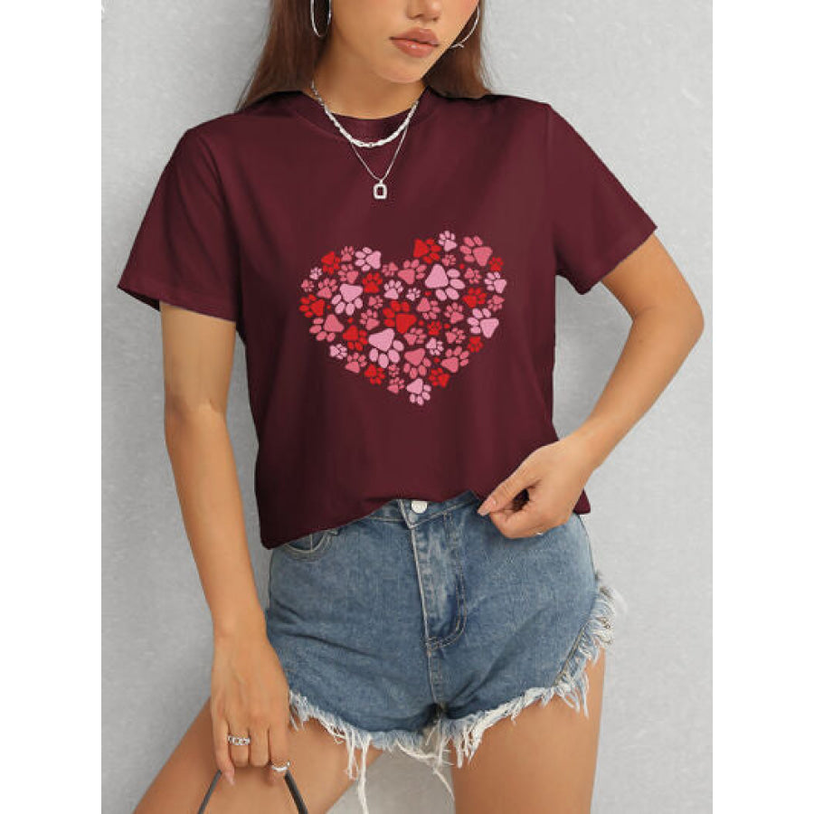 Heart Round Neck Short Sleeve T - Shirt Apparel and Accessories