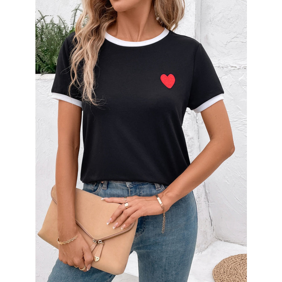 Heart Round Neck Short Sleeve T-Shirt Apparel and Accessories