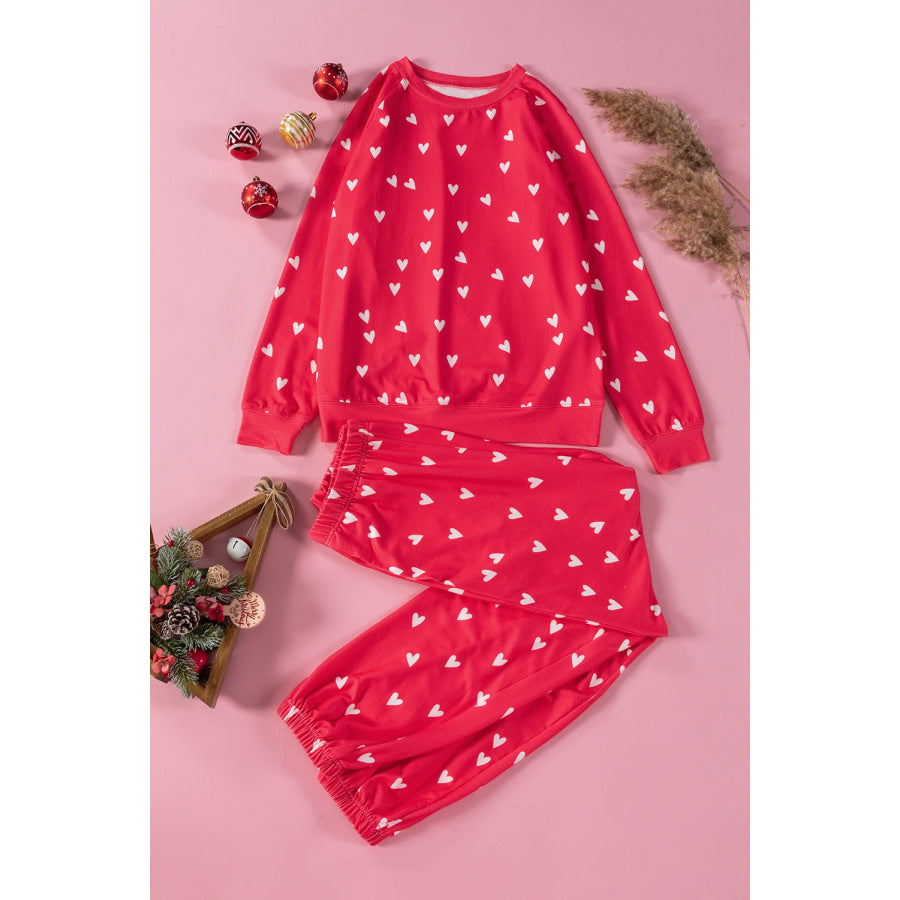 Heart Round Neck Top and Pants Set Red / S Apparel and Accessories