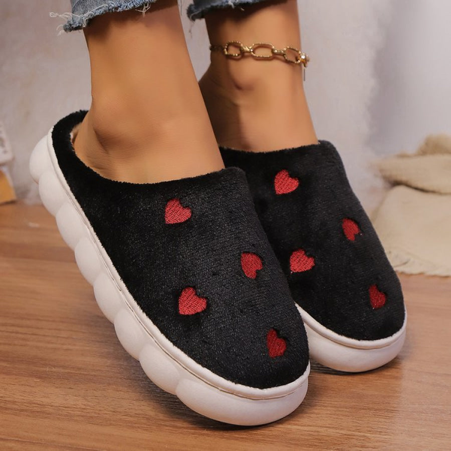 Heart Round Toe Flat Slippers Black / 36(US5) Apparel and Accessories